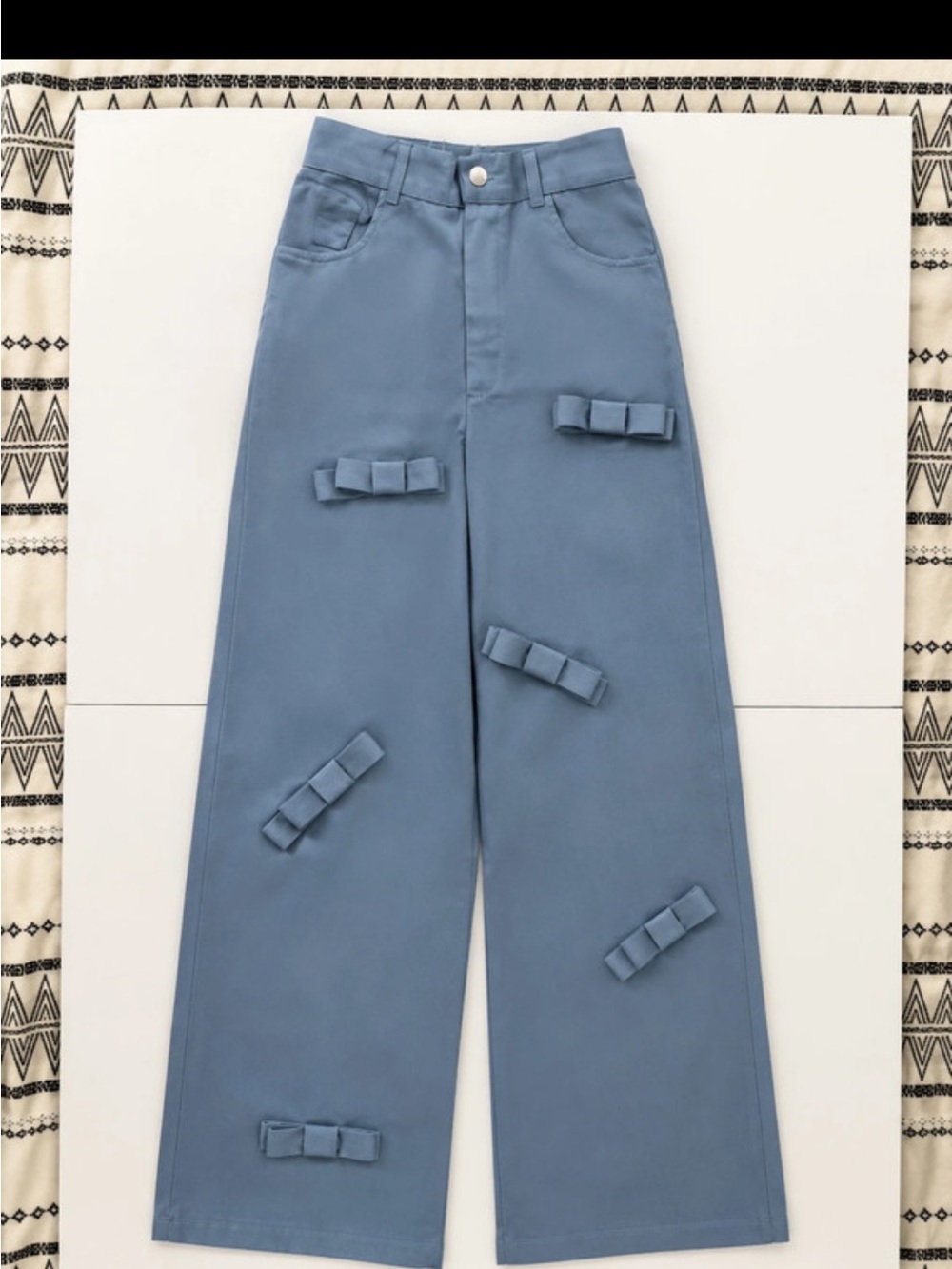 SHEIN Dusty Blue Wide-Leg Jeans with Bow Accents